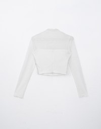 Half Turtleneck Sheer Mesh Patchwork Padded Top