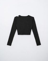 Cut Out Asymmetrical Neck Long Sleeve Ribbed Padded Top