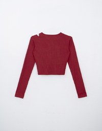 Cut Out Asymmetrical Neck Long Sleeve Ribbed Padded Top