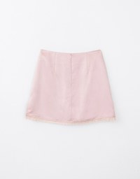 Satin Spliced Mini Skirt With Laced Hem