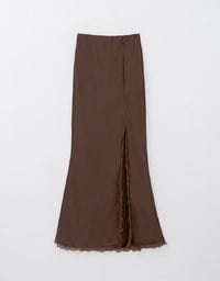 Lace Trim Satin Slit Maxi Skirt