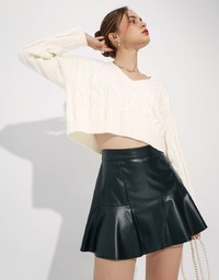 Faux Leather A line Mini Skirt