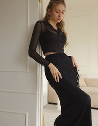 Lace Embroidered Maxi Skirt With Elastic Waistline