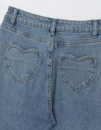 Heart Shape Pocket Jeans Denim Flared Trousers