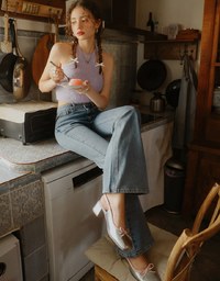 Heart Shape Pocket Jeans Denim Flared Trousers