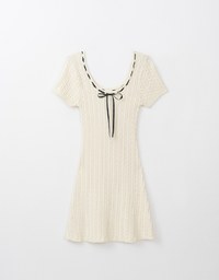 Cable Knit Bodycon Mini Dress with Bow