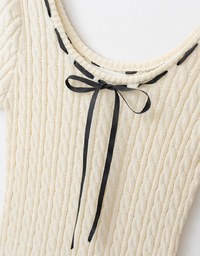 Cable Knit Bodycon Mini Dress with Bow