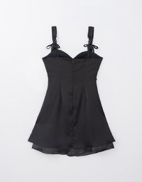 Double Bows Satin Lace Ruffle Cami Mini Dress