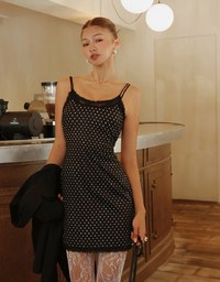 French Polka Dot Lace Cami Padded Mini Dress