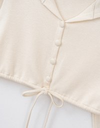 Sailor Collar Neck Drawstring Button Up Top