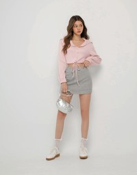 Sailor Collar Neck Drawstring Button Up Top