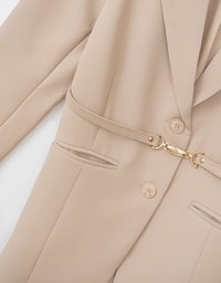 Long Sleeve Oversized Blazer (with Shoulder Pads and Detachable Belt)