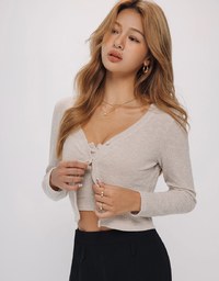 Basic Ribbed Knit Long Sleeve Cardigan and Thin Strap Cami Padded Top Set Wear