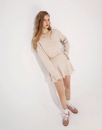 Heavyweight Knit Cardigan And Mini Skirt Set Wear