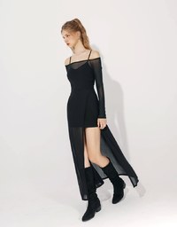 Sexy Mesh Slit Padded Maxi Dress Set Wear