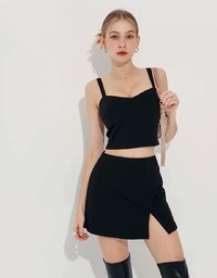 Solid Color Sleveless Tank Top And Split Skorts Set Wear