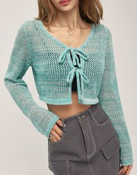 Eyelet Lace-Up Knitted Top