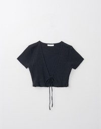 Ribbed Tie Front Cropped Knit Top