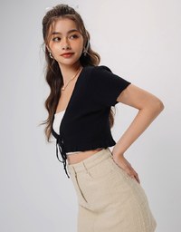 Ribbed Tie Front Cropped Knit Top