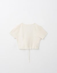 Ribbed Tie Front Cropped Knit Top