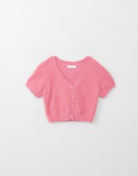 Fluffy Faux Fur Heart Button Knit Top