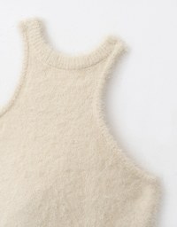 Fluffy Faux Fur Cut Out Shoulder Padded Tank Top