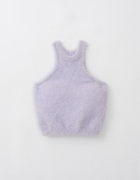 Fluffy Faux Fur Cut Out Shoulder Padded Tank Top