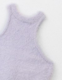 Fluffy Faux Fur Cut Out Shoulder Padded Tank Top