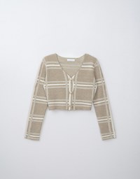 Long Sleeve Retro Plaid Button Front Knit Cardigan