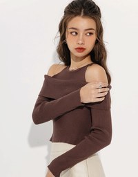 Off Shoulder Long Sleeve Knit Top