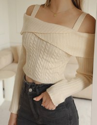 Cut Out Shoulder Cable Knit Top