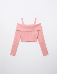 Cut Out Shoulder Cable Knit Top