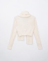 Ribbed Knit Button Front Cropped Top (With Scarf)