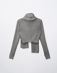 Ribbed Knit Button Front Cropped Top (With Scarf)