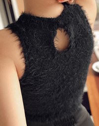 【HEYMAN Design】Fluffy Turtleneck Halter Tank Padded Top