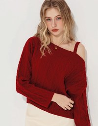 Asymmetric One Shoulder Loose Cable Knitted Sweater