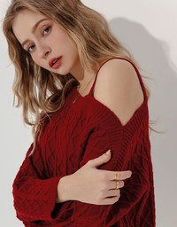 Asymmetric One Shoulder Loose Cable Knitted Sweater