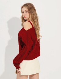 Asymmetric One Shoulder Loose Cable Knitted Sweater