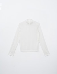 Turtleneck Ribbed Knit Long Sleeve Top With Ruffle Collar