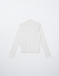 Turtleneck Ribbed Knit Long Sleeve Top With Ruffle Collar