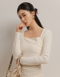 Chic French Square Neck Long Sleeve Top