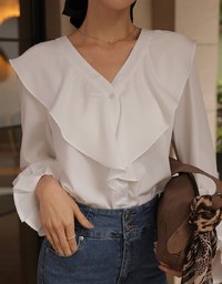 Ruffled Long Flare Sleeve Blouse