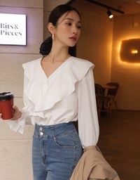 Ruffled Long Flare Sleeve Blouse