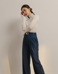 High Waisted Pleated Jeans Denim Wide Pants Culottes