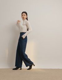 High Waisted Pleated Jeans Denim Wide Pants Culottes