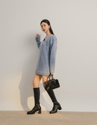 Relaxed Fit Hollow Knit Mini Dress