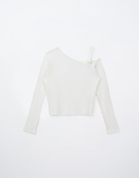 Pearl Embellished Shoulder Cut Out Knit Top