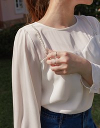 Pearl Embellished Sheer Chiffon Top