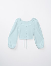 Elegant Square Neck Pearl Button Tie Back Top