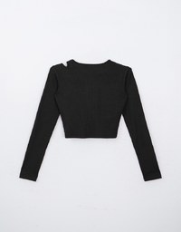 Cut Out Asymmetrical Neck Long Sleeve Ribbed Padded Top